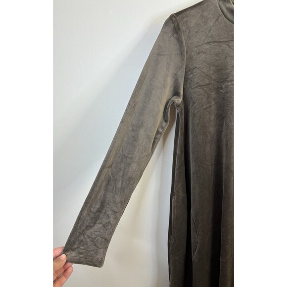 J JILL Mocha Dipped Hem Crushed Velour Dress Women Small Velvet Pockets Winter - Picture 6 of 13